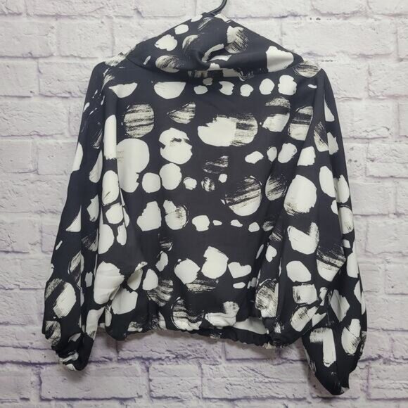Bryn Walker Giovanna Shirt Jacket Size XS Abstract Circles Black White Cropped - Picture 7 of 9